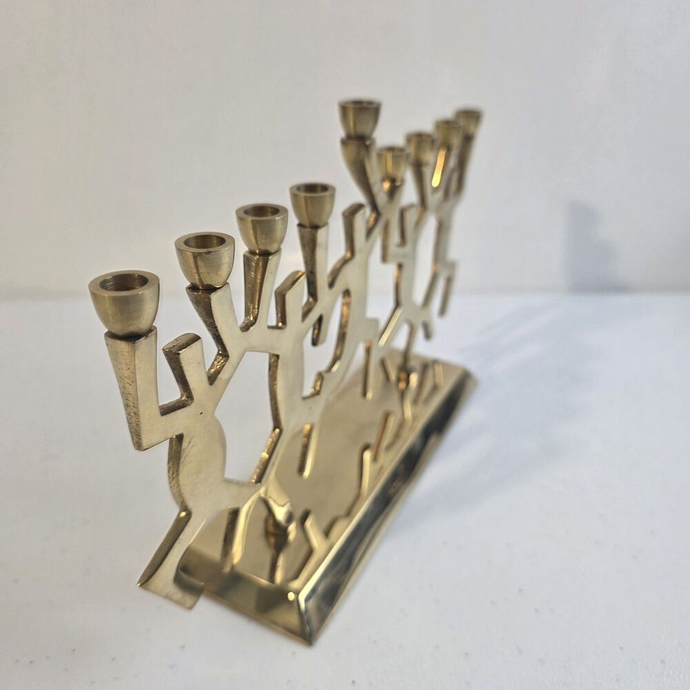 Menorah Dancing Figures Hanukkah Contemporary Artsy Metal Brass MCM India - Picture 4 of 7